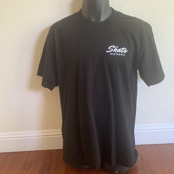 Skate Warehouse Traditional T-Shirt Black Super Max Heavy Front Back Logo Size L - Picture 8 of 9